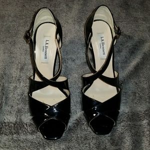 L.K. Bennett Strappy Black Patent Heels